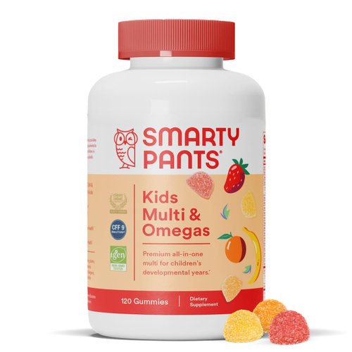 SmartyPants Kids Complete Gummy Vitamins: Multivitamin, Vitamin D3, B12 (Methylcobalamin), AND Omega 3 DHA / EPA Fish Oil, 120 count