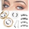 2Pair Magnetic lashes with applicator, Two styles 3D Natural Look Magnetic Lashes without Eyeliner,Natural and Bushy, Reusable Magnetic Lashes with Applicator No Glue, Easy to Wear