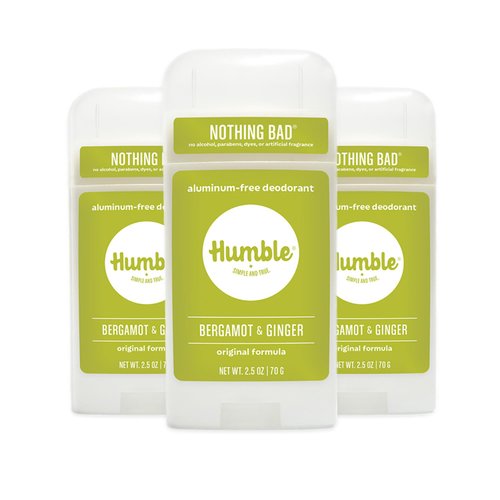 HUMBLE BRANDS Original Formula Aluminum-free Deodorant. Long Lasting Odor Control with Baking Soda and Essential Oils, Bergamot and Ginger, Pack of 3