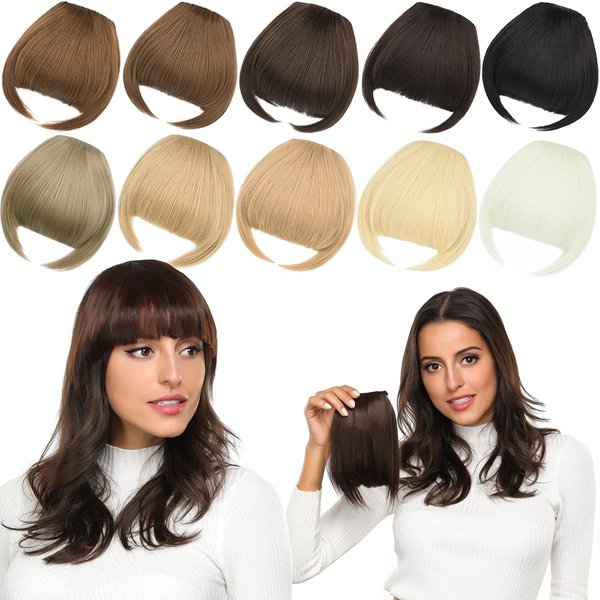 ROSEBUD Bangs Hair Clip in Bangs Hair Extensions Synthetic Flat Bang with Temples Front Face Fringe Bangs Hair Pieces for Women