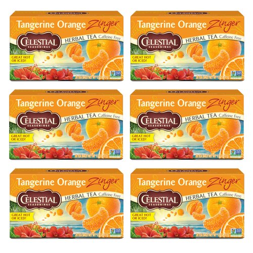 Celestial Seasonings Tangerine Orange Zinger Herbal Tea, Caffeine Free, 20 Tea Bags Box, (Pack of 6)