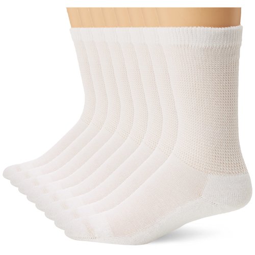 MediPeds mens 8 Pair Diabetic Extra Wide Crew Socks, White, Shoe Size 6-10 US