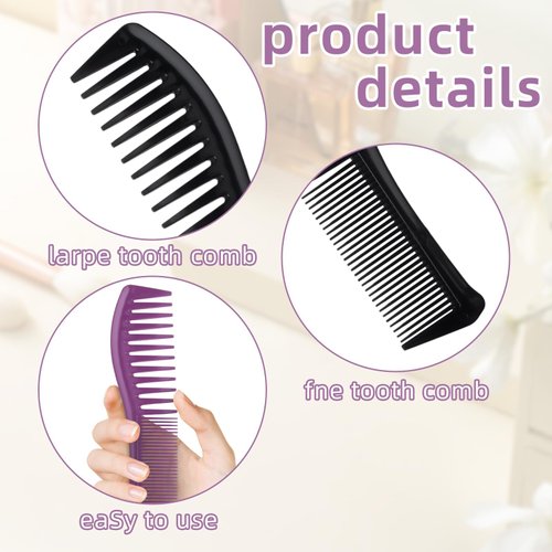2PCS Detangling Hair Comb for Women, 2-Sided Plastic Hairstyle Comb With Wide and Fine Teeth, All-Purpose Hair Comb for Thin, Thick, Curly, Straight Hair - For Men & Women Combing, Hairstyling