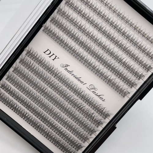 IECILI Individual Lashes/Lash Clusters 480pcs 8-14mm Cluster Eyelash Extensions /12 Roots/C Curl /0.07mm Cluster Lashes/Faux Mink Lash Extensions (C Curl, Fishtail Lashes-0.07mm)