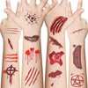 Halloween Tattoo Stickers, Halloween Scar Temporary Tattoos,Realistic Simulation Blood Wound Stitch Tattoo Sticker 3D Waterproof Prank Zombie Party Temporary Tattoo Sticker, | 10Pcs/Set