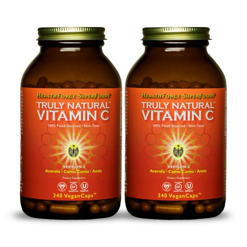 HealthForce SuperFoods Truly Natural Vitamin C - Immune Support Supplement with Camu Camu Berry - Vitamin C Supplement for Immune Health - Vegan, Non-GMO - 240 Vegan Caps, 60 Servings (Pack of 2)