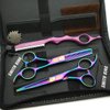 5.5 Inches Hair Cutting Scissors Set with Razor Combs Lether Scissors Case,Hair Cutting Shears Hair Thinning Shears for Personal and Professional (Raibow)