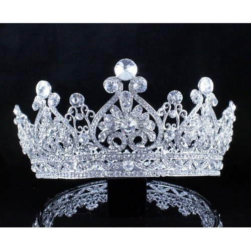Vintage Full Crown Clear Austrian Crystal Rhinestone Tiara Pageant Prom T12159 Silver