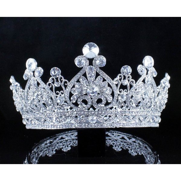 Vintage Full Crown Clear Austrian Crystal Rhinestone Tiara Pageant Prom T12159 Silver