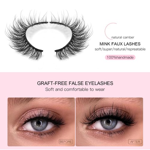 14 Pairs 6D False Eyelashes Fluffy Faux Mink D Curl Volume 17mm Fake Lashes Wispy Fluffy Natural Look Eye Lashes Strip Pack