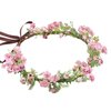KorViSHOW Pink Bohemian Flower Crown - Pink Babys Breath Flower Headband with Green Leaf Bohemian Floral Headpiece Hair Wreath for Women Wedding Halloween Christmas