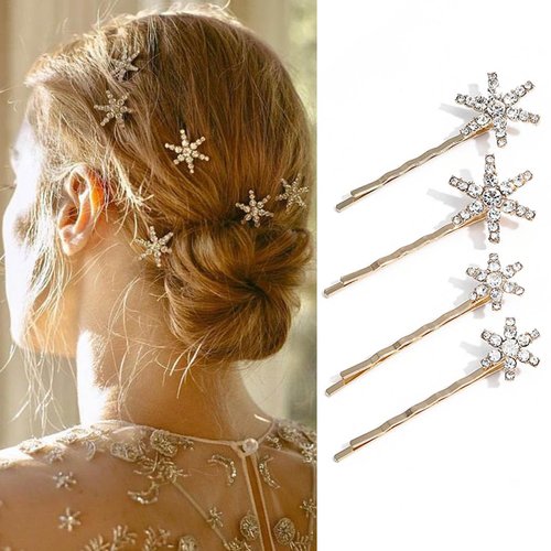 BARTOSI Rhinestone Star Hair Pins Gold Star Hair Clips Crystal Bridal Hair Barrettes Bride Wedding Hair Accessories for Women and Girls (Pack of 4)