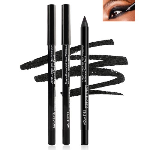 Gel Eyeliner Pencil-3Pcs Black Longlasting Waterproof Matte Gel Eye Liner Waterline Pencil,Fade-Proof Water Line Pen,Easy-to-Sharpen Eyeliner Pencil for Older Women Girl Cat Eye/Smoky Eye Makeup Gift