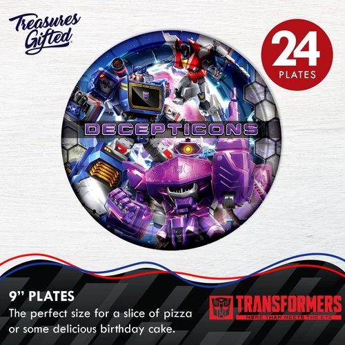 Treasures Gifted Officially Licensed Transformers Plates 24ct - 9in Transformers Party Plates Decepticons - Transformers Birthday Decorations - Transformers Birthday Party Supplies