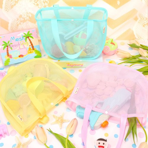 Tagitary Beach Toy Mesh Beach Shell Bags for Kids, Sand Toys Kids Beach Essential Treasure Bag Swimming Pool Bag Storage Bag Beach Gift for Boys and Girls(Only Bags,A Set of 3)