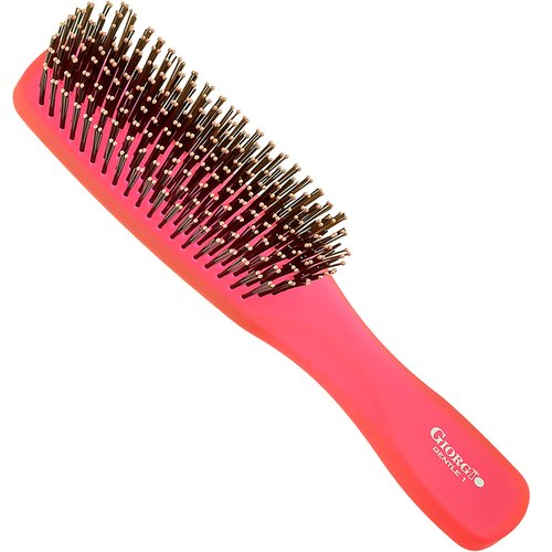 Giorgio GION1R Neon Red 7.75 inch Gentle Touch Detangler Hair Brush for Men and Women. Soft Bristles for Sensitive Scalp. Wet and Dry for all Hair Types. Scalp Massager Brush Stimulate Hair Growth