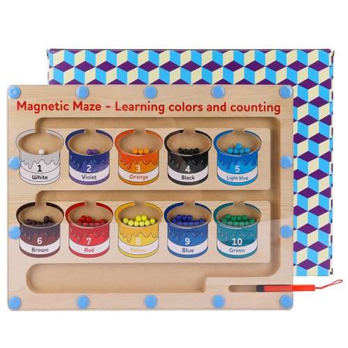 Offelec Magnetic Color and Number Maze -Montessori Fine Motor Skills Toys for Boys Girls 3 4 5 Years Old,Educational Toys for Toddlers Kids,Wooden Color Matching Learning Counting Puzzle Board Games