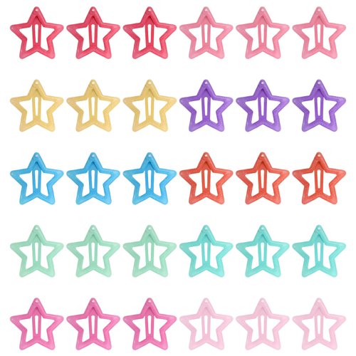 30 PACK Star Snap Hair Clips, Colorful Snap Kawaii Hair Clips, Non-slip Cute Lovely Metal Hair Ba...