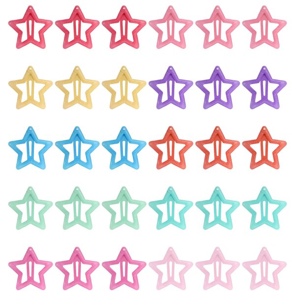 30 PACK Star Snap Hair Clips, Colorful Snap Kawaii Hair Clips, Non-slip Cute Lovely Metal Hair Barrettes, Star Hair Accessories for Women Girls