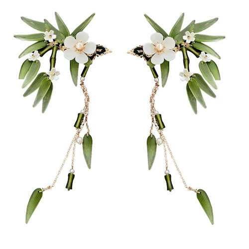 Leadigol Bridal Tassel Hairpins,Chinese Traditional Style Hair Clip,Leaf Crystal Wedding Hair Piece Accessories,for Wedding Party