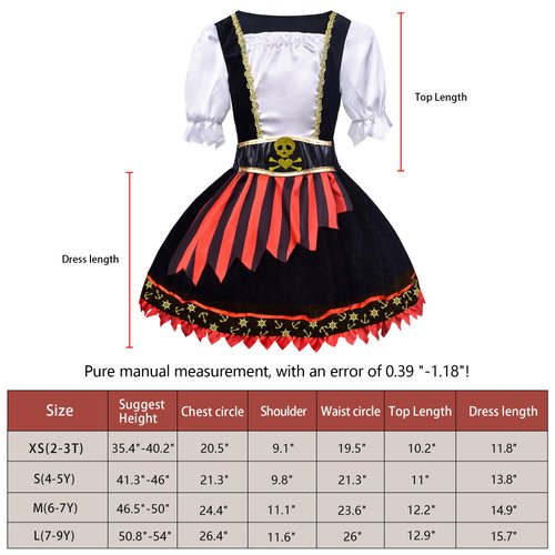 ZZIHAN Girls Pirate Costume Kids Pirate Princess Dress Pirate Accessories Hat HairBand Eye Patch Belt Pirate Gems Treasure Toys Birthday Party Favor Gift Christmas Halloween Cosplay Costumes 7-9Years