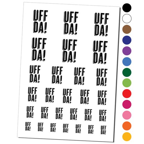 Uff Da Norwegian Ah Oh No Oops Drats Fun Text Temporary Tattoo Water Resistant Fake Body Art Set Collection - Black (One Sheet)