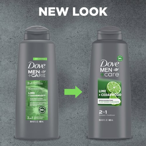 DOVE MEN + CARE Men 2 in 1 Shampoo and Conditioner Lime + Cedarwood For Healthy-Looking Hair Naturally Derived Plant Based Cleansers 20.4 OZ