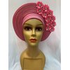 African Headtie Turban Nigerian Aso Oke Muslim Headwear Gele Head Wrap Sego Auto Gele Headties Already Made Women's Headband For Party (Pink)
