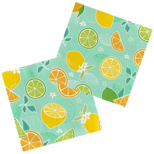 Fruit & Lemon Party Supplies - 48-Pack 3-Ply Disposable Paper Napkins, Summer Party Decorations,Fruit-Themed Birthday & Lemon Party Decorations, Vibrant Colors, 6.5x6.5 in ﻿