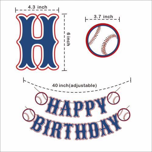 OZCZKZZ Happy Birthday Banner Baseball,Navy Blue,Baseball Birthday Party Decorations