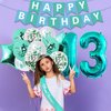 13th Birthday Decorations for Girls,Glitter 13th Birthday Cake Topper&sash,Happy Birthday Banner,Teal 13th birthday Balloons and Foil Balloons and 13th Birthday Crown-Teal Birthday Decor