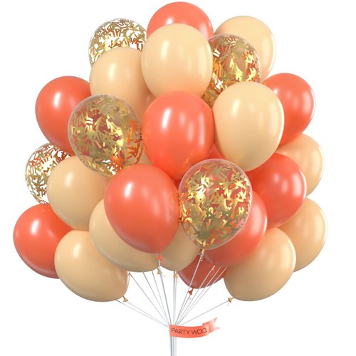 PartyWoo Coral Balloons, 60 pcs Coral Latex Balloons, Peach Balloons, Gold Confetti Balloons, Jumbo Peach Balloons for Coral Birthday Decorations, Coral Party Decorations, Coral Wedding Decorations