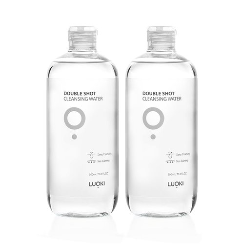 LUOKI Double Shot Cleansing Water 500ml (16.9 fl oz) - Hypoallergenic Deep Clean Micellar Cleansing Water and Makeup Remover… (33.8 Fl Oz(Pack of 2))