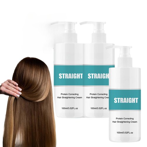 DWENGWUN Silk & Gloss Hair Straightening Cream, Protein Correcting, Fast Nourishing Smoothing Collagen Hair Straightener, Smoothing Collagen Hair Straightener Cream, for All Hair Types, 100ML (3 Pcs)