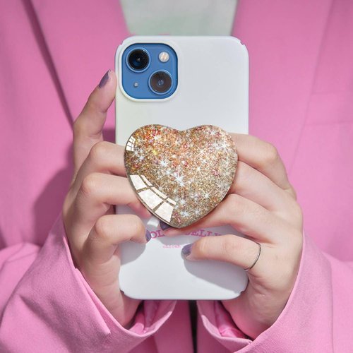 Ksadiye Expandiing Moblile Cell Phone Grip Heart Shape Glass Holder for Smartphones, Cellphone Collapsible Stand（ Rose Gold