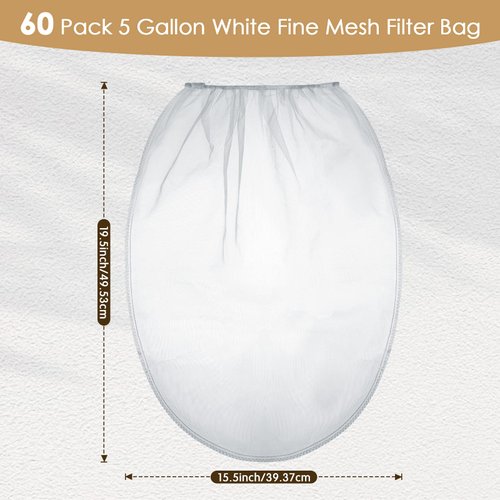 Windyun 60 Pcs Paint Strainer Bags 5 Gallon White Fine Mesh Filter Bag Disposable Paint Strainer Bag 5 Gallon Bucket Strainer with Elastic Top Opening Hydroponic Paint Filter Bag for Paint Gardening