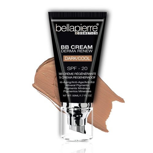 bellapierre BB Cream with SPF 20 - Tinted Sunscreen, Concealer, Matte Foundation, & Moisturizing Face Cream | Lightweight Formula + Pump Top Applicator | Non-Toxic & Paraben Free | 1.7 Oz - Dark Cool