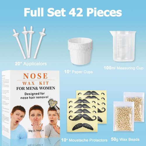 Nose Wax Kit from CoFashion - 50g Wax for Hair Removal, 20 Applicators, 10 Paper Cups for Nose and Ear Waxing