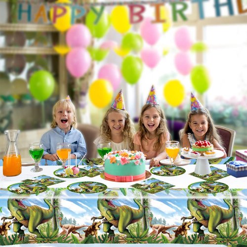 Tyrannosaurus rex Party Tableware Set,20 Plates and 20 Napkins and Tablecloth71 '' x 42 '' Jurassic Dinosaur Party Supplies ForKids Birthday Party Supplies