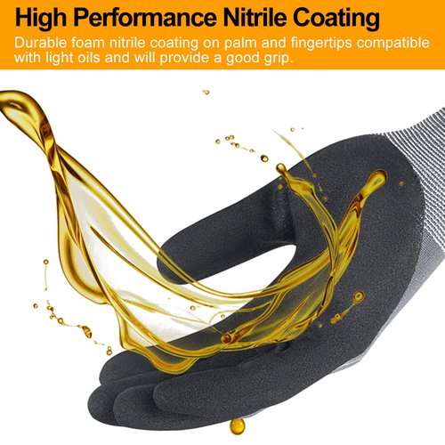 NEOTRIL Safety Work Gloves MicroFoam Nitrile Coated-3 Pairs, Seamless Knit Nylon Bulk Pack Working Gloves with Grip for Men Women Light Duty Work,Automotive,Warehouse (Gray,S)