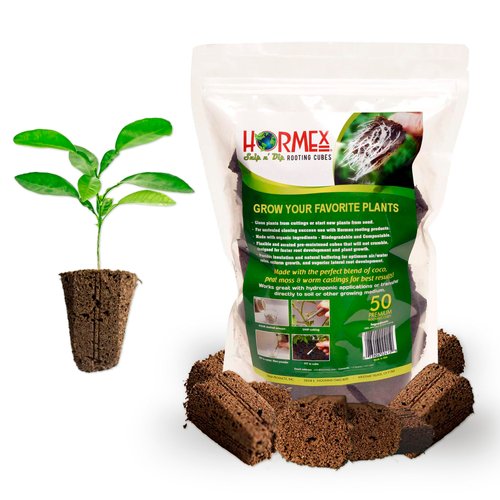 Hormex Rooting Cubes - Hydroponic Clone & Seed Starter - Peat Moss & Coco Plugs - Organic Ingredients to Root Healthy Plants - 50 Pack