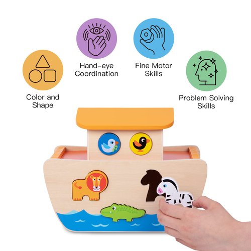TOOKYLAND Wooden Noah's Ark Toys for Kids, Animal Shape Sorter Toys, Bible Story Toys Baptism Gifts for Girls and Boys, Montessori Toys for 2 3 4 Year Old