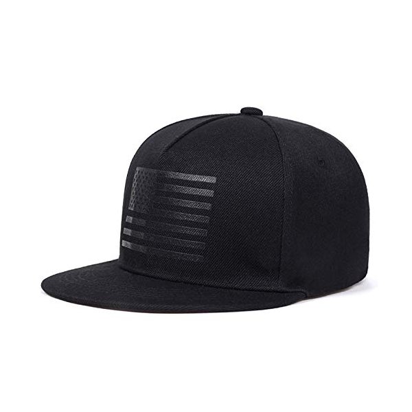 Uphily Black USA American Flag Flat Brim Bill Hat - High Profile Patriotic Snapback Baseball Cap for Men or Women
