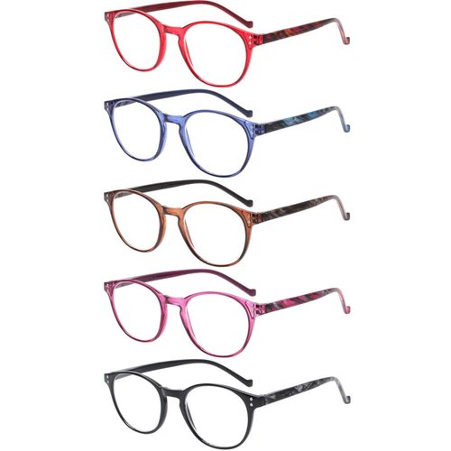 NORPERWIS 5 Pairs Reading Glasses - Standard Fit Spring Hinge Readers Glasses for Men and Women (Black Purple Red Blue Brown, 4.00)