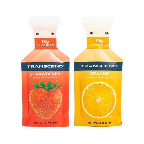 Transcend Foods Strawberry + Orange Gels (1.1 oz, Pack of 10) Fast-Acting Carb Gel Strawberry and Orange Flavor – Caffeine Free, Gluten Free