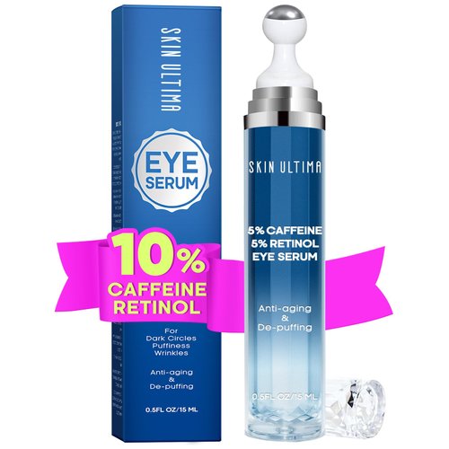 SKIN ULTIMA 5% Caffeine 5% Retinol Eye Cream for Dark Circles, Puffiness and Bags, Hyaluronic Acid and Niacinamide Under Eye Cream Anti Aging, Eye Serum for Fine Lines, 360° Eye Massage Ball Roller