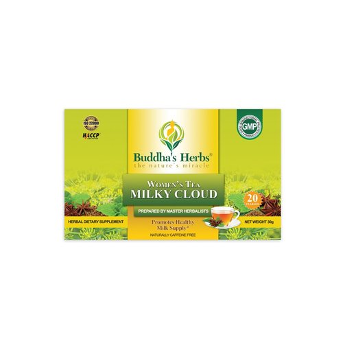 Buddha's Herbs Milky Cloud Nursing Tea, Blended with Sweet Fennel Fruit, Caraway Seeds, and Lemon Balm for Supporting Milk Supply, Herbal Lactation Tea for Breast Feeding Women, 4 Pack, 80 Tea Bags