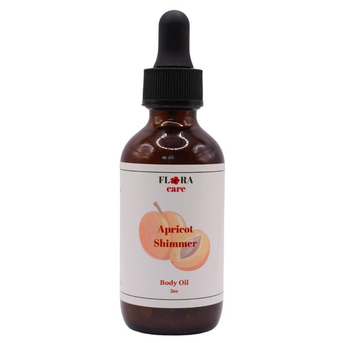FLORA CARE Natural Shimmer Body Oil - Organic, Handmade, Non-Toxic Body Oil Moisturizer. Made with Apricot Kernel Oil, Vitamin E Oil, Mineral Mica Powder Apricot Shimmer Oil, Unscented, 2oz.