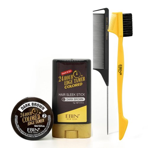 EBIN NEW YORK Black Collection Styling Kit - Dark Brown | Sleek & Go, No Flaking, No Residue, Covers Gray and Roots, Argan Oil & Castor Oil, Comb and Melting Band