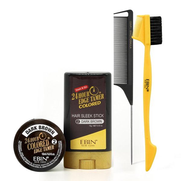 EBIN NEW YORK Black Collection Styling Kit - Dark Brown | Sleek & Go, No Flaking, No Residue, Covers Gray and Roots, Argan Oil & Castor Oil, Comb and Melting Band